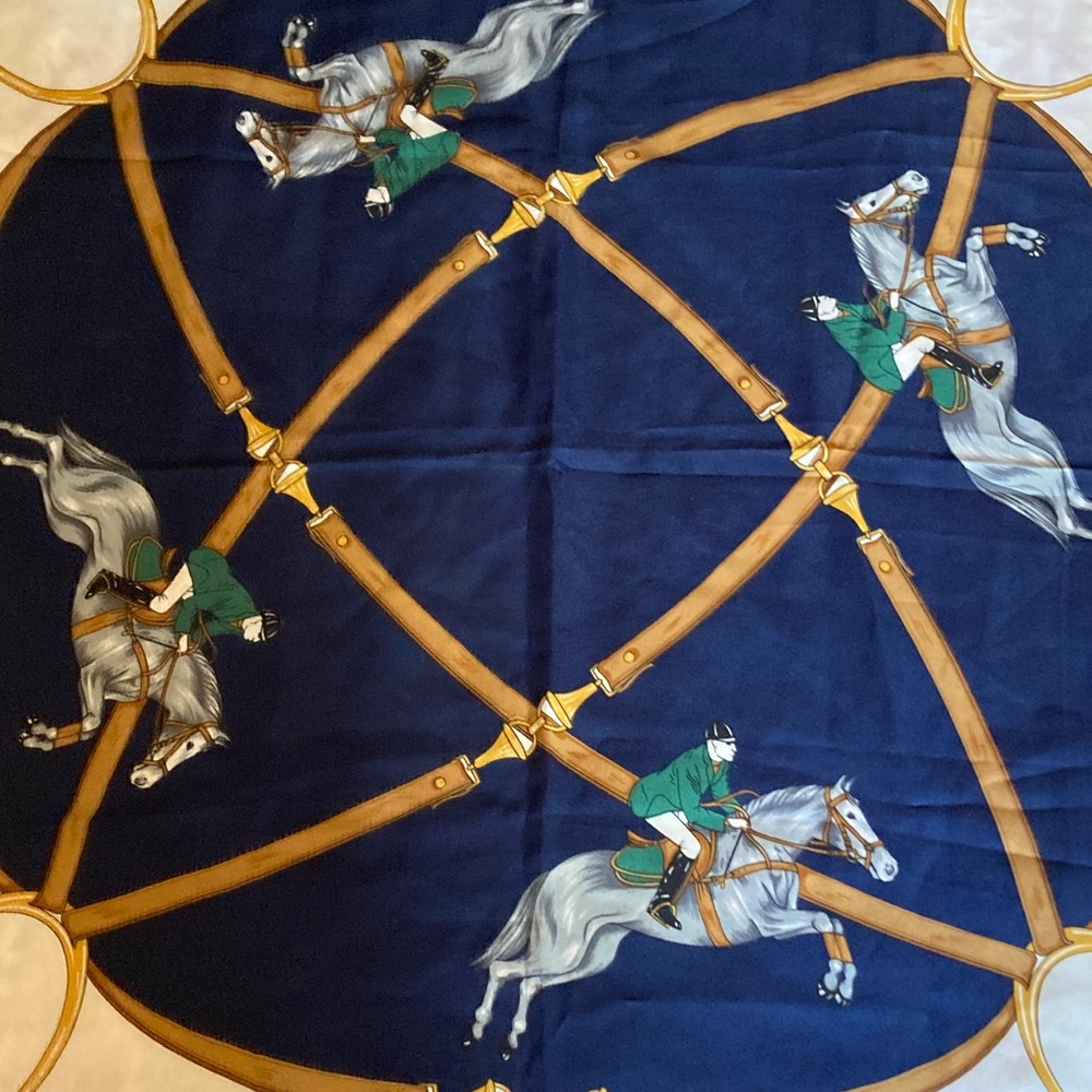 Equestrian Themed Scarf in Navy and Gold, Patricia Paris